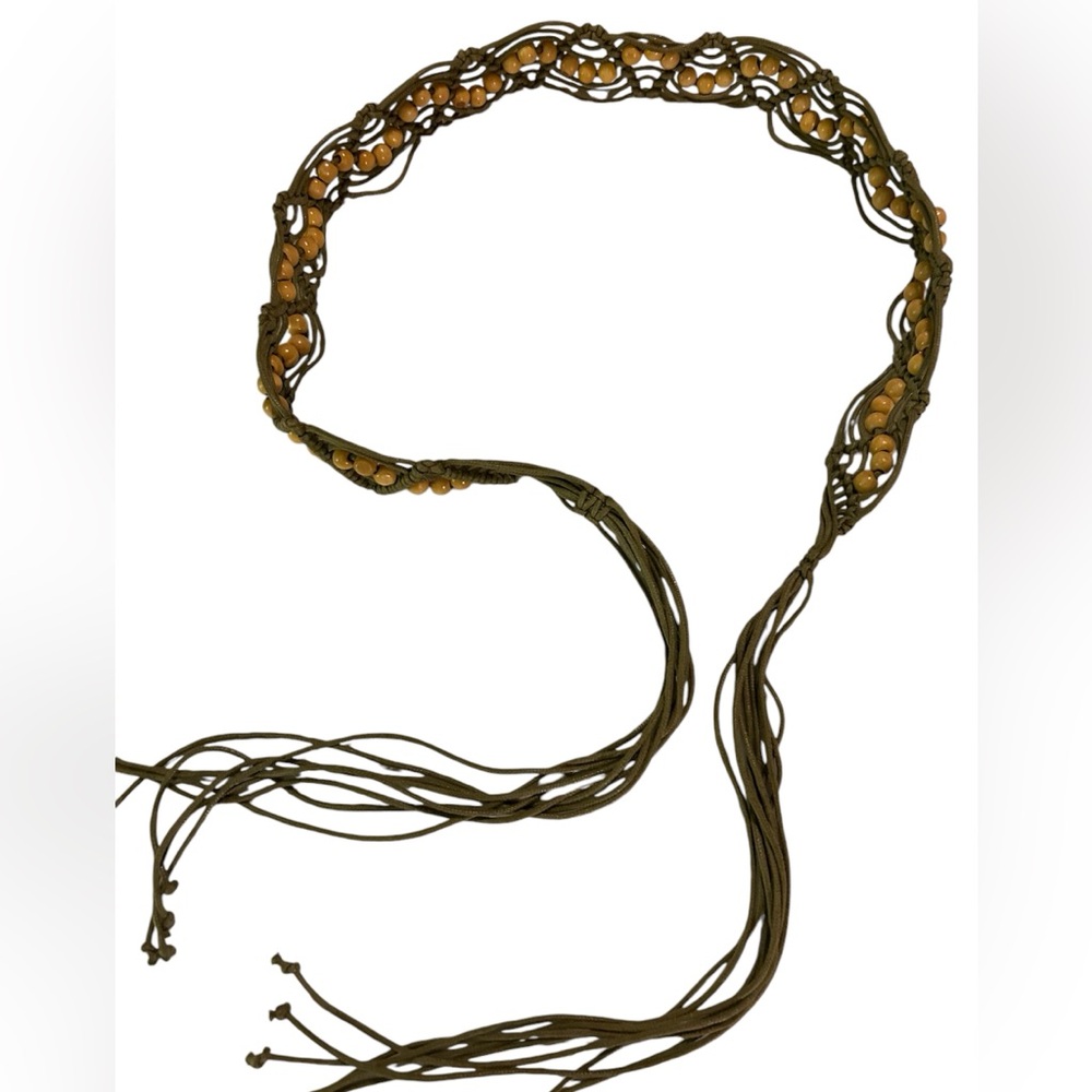 Women’s corded /bead belt. Olive with tan beads